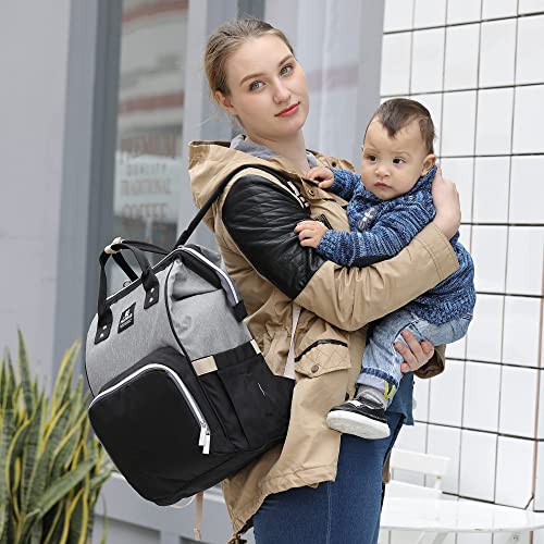 Diaper Bag Backpack, Hafmall Large Baby Diaper Bag with Stroller Hooks, Multifunctional Travel Nappy Bag, Stylish & Waterproof, Gray Black | The Storepaperoomates Retail Market - Fast Affordable Shopping