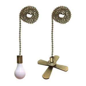 Royal Designs, Inc. FP-1001-2-A-B Fan & Light Bulb Fan Pull Chain – Fan & Light Bulb – Antique Brass – Set of 2