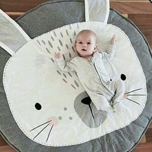 USTIDE Baby Play Mat Cotton Floor Gym, Grey Baby Room Rugs, Non-Toxic Non-Slip Reversible Washable Infant Floor Mat, Baby Floor Pillow-Rabbit,37.4″