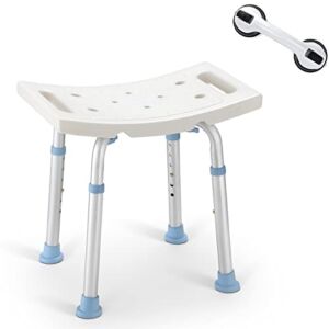 OasisSpace Shower Chair, Adjustable Bath Stool with Free Assist Grab Bar – Medical Tool Free Anti-Slip Bench Bathtub Stool Seat with Durable Aluminum Legs for Elderly, Senior, Handicap & Disabled