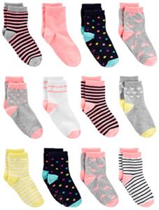 Simple Joys by Carter’s Toddler Girls’ Socks, Pack of 12, Stripe/Dots, 4-5T