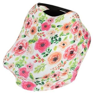 4-In-1 Infant Nursing Breastfeeding Cover for Baby Girls (Floral) – Car Seat Canopy, Shopping Cart, High Chair & Stroller Covers, Stretchy & Breathable Infinity Scarf & Shawl by KiddyStar