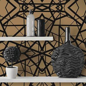 RoomMates RMK10688WP Black and Metallic Gold Shatter Geometric Peel and Stick Wallpaper