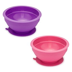 brinware 2 Piece Glass and Silicone Suction Bowls, Pink Purple