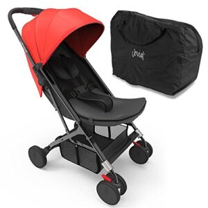 Portable Folding Baby Carriage Stroller – Black Red Foldable Collapsible Infant Umbrella Jogger Travel System w/Lightweight Frame, Canopy Sun Shade Cover, Storage Tray and Bag – Jovial JPC18RD