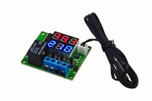 LM YN DC 12V Digital Thermostat Module -58℉ to 257℉ Fahrenheit Temp Display Temperature Controller Board with 20A Relay Waterproof Sensor Probe Dual LED Display Red Blue