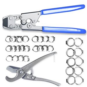 JWGJW Pex Cinch Clamp Fastening Tool with a cutting tool for 3/8 to 1-inch Stainless Steel Clamps with 1/2″ 22PCS and 3/4″ 10PCS PEX Clamps(003)