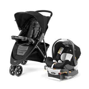 Chicco Viaro Quick-Fold Travel System, Includes Infant Car Seat and Base, Stroller and Car Seat Combo, Baby Travel Gear, Apex/Black