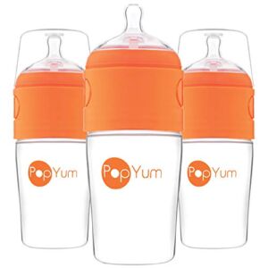 PopYum 9 oz Orange Anti-Colic Formula Making / Mixing / Dispenser Baby Bottles, 3-Pack (with #2 Nipples)