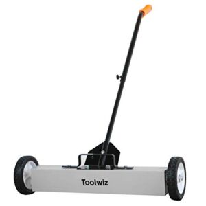 Toolwiz Magnetic Pick Up Sweeper 24-inch Large Magnet Pickup Lawn Sweeper Roofing Tools, 33Lbs Yard Magnet with Telescoping Holder and Quick Release Latch
