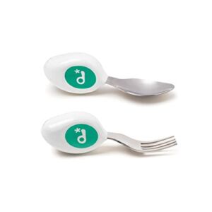 Toddler Spoon and Fork by Doddl, BPA Free, Self Feeding Utensils for Kids. 2-Piece Set, No Stress or Frustration (Aqua)