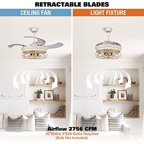Parrot Uncle Ceiling Fans with Lights and Remote Farmhouse Reractable Ceiling Fan with Light for Bedroom, 46 Inch, Dark White | The Storepaperoomates Retail Market - Fast Affordable Shopping