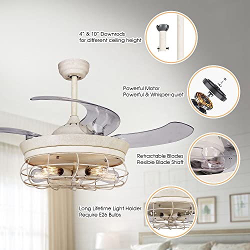 Parrot Uncle Ceiling Fans with Lights and Remote Farmhouse Reractable Ceiling Fan with Light for Bedroom, 46 Inch, Dark White | The Storepaperoomates Retail Market - Fast Affordable Shopping