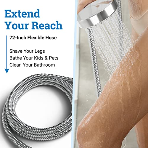 All Metal Handheld Shower Head with Hose and Brass Holder – Polished Chrome – High Pressure 2.5 GPM Detachable Hand Held Showerhead – 6ft Long Flexible Extension – Adjustable Spray Wand Bracket | The Storepaperoomates Retail Market - Fast Affordable Shopping