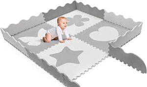 Sorbus Baby Play Mat Tiles – 61″ x 61″ Extra Large, Non Toxic Foam Puzzle Floor Mat for Kids, Grey & White Interlocking Foam Playroom & Nursery Playmat, Safe & Protective for Infants & Toddlers