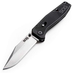 SOG Flare Folding Knife and Pocket Knife Assisted Opening Tech Knife w/ 3.5 Inch Stainless Straight Edge Blade & Tactical Knife GRN Grip (FLA1001-CP)