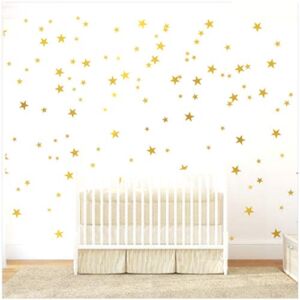 Gold Stars Wall Decal (130 Decals) Stars Pattern DIY Wall Stickers Removable Home Decoration Metallic Vinyl Polka Wall Decor Sticker for Bedroom
