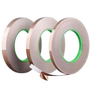 Wolfride 3 Pack Copper Foil Tape for Stained Glass 3 Sizes Copper Foil Tape with Double-Sided Conductive for Grounding, Soldering, EMI Shielding, Electrical Repairs (6mm/8mmm/10mm x 27.5 Yard)