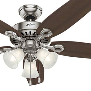 Hunter Fan 52 inch Brushed Nickel Ceiling Fan with Three-Light Fitter with Swirled Marble Glass (Renewed)