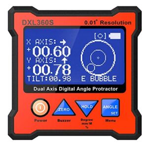 Digital Protractor DXL360S GYRO + Gravity 2 in 1 Digital LCD Protractor Inclinometer Dual Axis Level Box 0.01°Resolution
