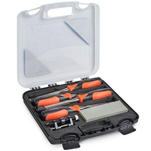 VonHaus 6 pc Premuim Chisel Set for Woodworking with Honing Guide, Sharpening Stone and Storage Case