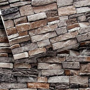 Brick Wallpaper, Stone Textured, Removable and Waterproof for Home Design and Room Decoration, Super Large Size 0.53m x 10m / 393.7″ x 21″