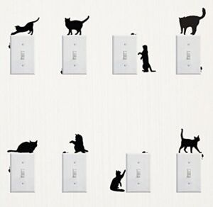Funcoo Wall Sticker, 8 pcs Cute Cat Design Light Switch Decor Decals Wall Stickers (Cat)