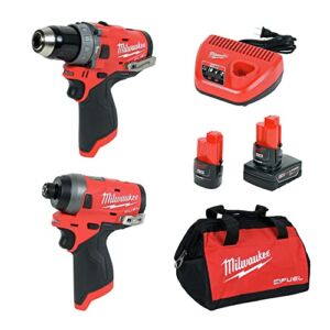 Milwaukee Electric Tools 2598-22 M12 Fuel 2 Pc Kit- 1/2″ Hammer Drill & 1/4″ Impact