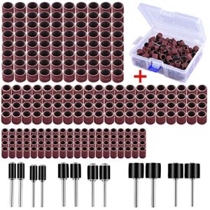 AUSTOR 252 Pieces Sanding Drum Kit with Free Box Including 240 Pieces Drum Sander Sanding Sleeves and 12 Pieces Drum Mandrels for Dremel Rotary Tool