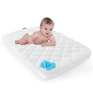 Waterproof Pack n Play Mattress Pad Cover, Pack and Play Sheet Quilted- 39″ x 27″ Fitted Pad for Graco Playard Mattress | Mini & Portable Playard Mattresses -Washable Ultra Soft Padding -White