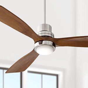 Casa Vieja 52″ Casa Delta-Wing Modern Contemporary 3 Blade Indoor Ceiling Fan with Light LED Remote Brushed Nickel Walnut Wood for House Bedroom Living Room Home Kitchen Family Dining Office