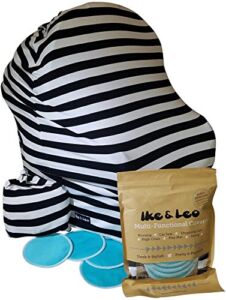 Premium Baby Car Seat Cover Set By Ike & Leo – Multipurpose Stretchy Baby Cart Canopy -Breastfeeding Cover – Lightweight & Breathable – Black & White Classic Stripes Design – Bonus Bamboo Nursing Pads