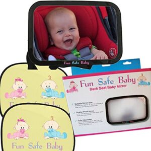 Fun Safe Baby Safety and Comfort Pack, Backseat Mirror for Rear Facing Car Seat and 2 Sunshades