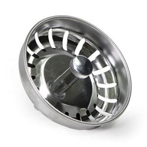 Highcraft 9754JO Stainless Steel Kitchen Sink Strainer Basket-Replacement for Standard Drains (3-1/2 Inch) -Ball-lock Rubber Stopper, 3-1/2