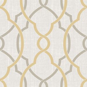 NuWallpaper NU1695 Sausalito Taupe/Yellow Peel & Stick Wallpaper, Yellow , Gray