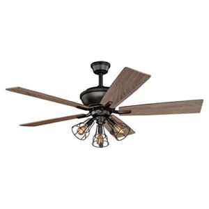 Clybourn Farmhouse Industrial 52 inch Bronze Ceiling Fan with Wire Cage LED Light Kit