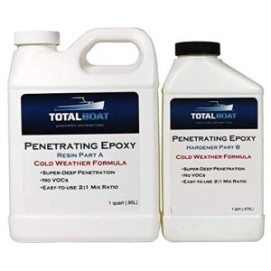 TotalBoat Clear Penetrating Epoxy Wood Sealer Stabilizer for Rot Repair and Restoration (Quart, Cold Weather)