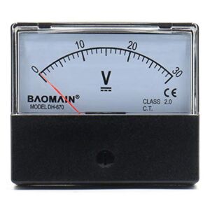 Baomain Voltmeter DH-670 DC 0-30V Rectangular Class 2.0 Analog Panel Volt Voltage Meter
