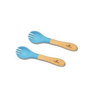 Avanchy Toddler Forks Training Free Bamboo And Silicone Utensils for Babies Kids Children’s Flatware for Self Feeding 2 Pack 5.5 L X 1.25 Blue