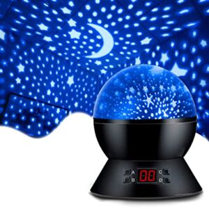 MOKOQI Star Projector Night Lights for Kids With Timer, Toys for 2-5-14 Year Old Boys Room Lights for Kids Glow in The Dark Stars Moon for Child Sleep Peacefully, Birthday Gifts for boys-Black