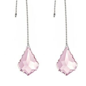 Magnificent crystal 2″ Pink Crystal Pendeloque Prism, 2 Pcs Dazzling Crystal Ceiling Fan Pull Chains
