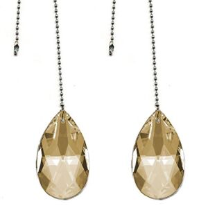 Magnificent crystal 50mm (2″) Honey Crystal Almond Prism 2 Pieces Dazzling Crystal Ceiling FAN Pull Chain