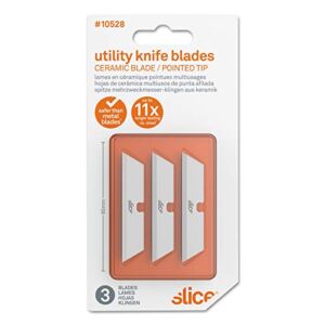 Slice 10528 Pointed Tip Ceramic Replacement Blade with 1″ Cutting Depth, Equivalent to 20 Metal Blades (3 Pack), White