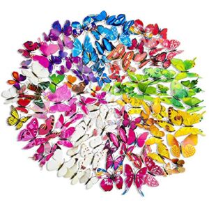 108 x PCS 3D Colorful Butterfly Wall Stickers Decal DIY Art Decor Crafts for Party Cosplay Wedding Offices Bedroom Living Room Magnets and Glue Sticker Set