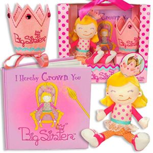 Tickle & Main, Big Sister Gift Set- I Hereby Crown You Big Sister Book, Doll, and Child Size Crown