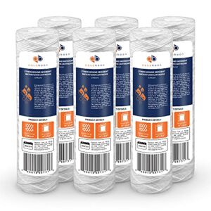 Aquaboon 5 Micron 10″ x 2.5″ String Wound Sediment Water Filter Cartridge | Universal Replacement for Any 10 inch RO Unit | Compatible with WP-5, AP110, CFS110, P5, WFPFC4002, WP-5, CW-MF, 6-Pack