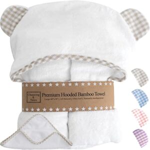 Premium Organic Baby Bath Towel and Washcloth Set – Channing & Yates Soft Baby Towels and Washcloths are Baby Bath Essentials – Baby Hooded Towel – Girl / Boy Toddler Bath Towel (Beige)