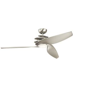KICHLER 300700NI Protruding Mount, 3 Silver Blades Ceiling fan with 17 watts light, Brushed Nickel