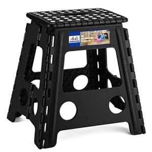 Acko 16 Inches Super Strong Folding Step Stool for Adults, Kitchen Stepping Stools, Garden Step Stool，Hold up to 300lb Heavy Duty Step Stools for Adults Black