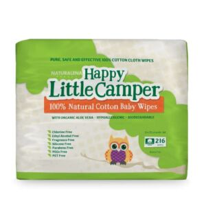 Happy Little Camper Natural Cotton Baby Wipes with Aloe Vera and Vitamin E, Unscented, 216 Count